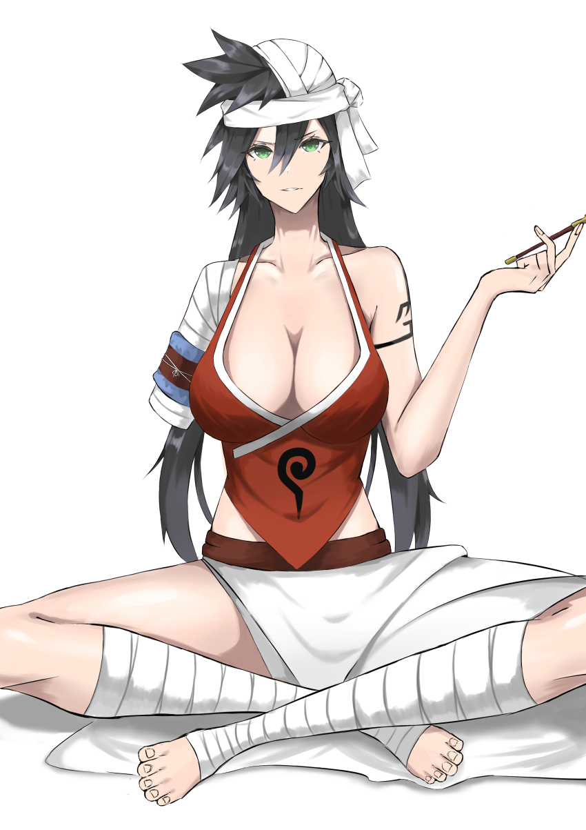 1girl, absurdres, amputee, black_hair, bleach, breasts, highres, large_breasts, ponponpon0022, shiba_kuukaku, solo