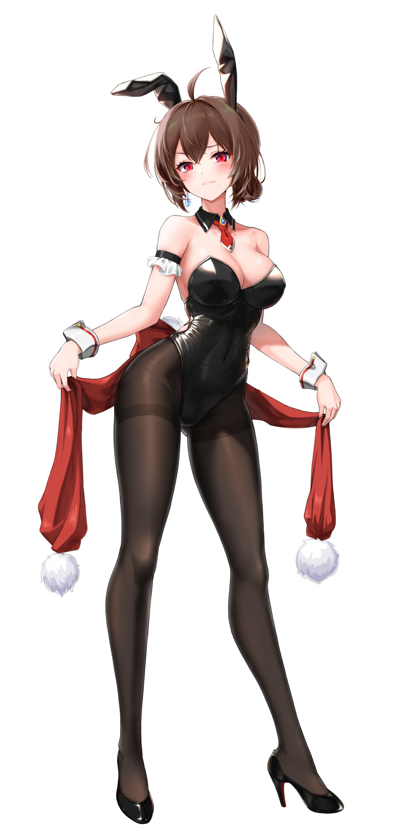 @yep, absurdres, ahoge, alternate_costume, animal_ears, bare_shoulders, black_leotard, blush