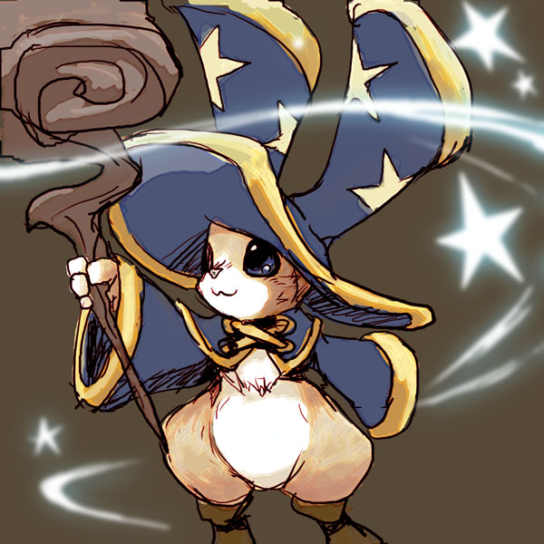 animal, animal_ears, animal_focus, arc_system_works, battle_fantasia, boots, chibikemo, furry, hat, rabbit, rabbit_ears, solo, staff, watson_livingston, wizard, wizard_hat