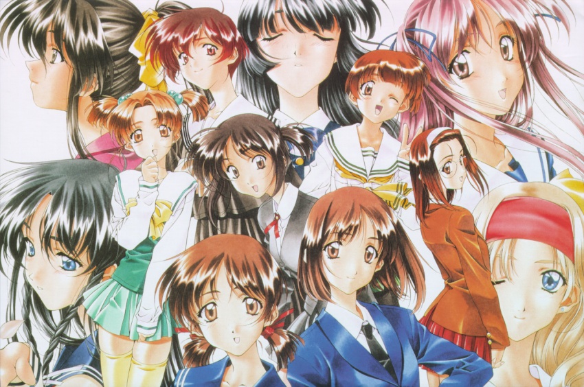 1990s_(style), 6+girls, adachi_taeko, ayasaki_wakana, blazer, endou_akira, everyone, hosaka_miyuki