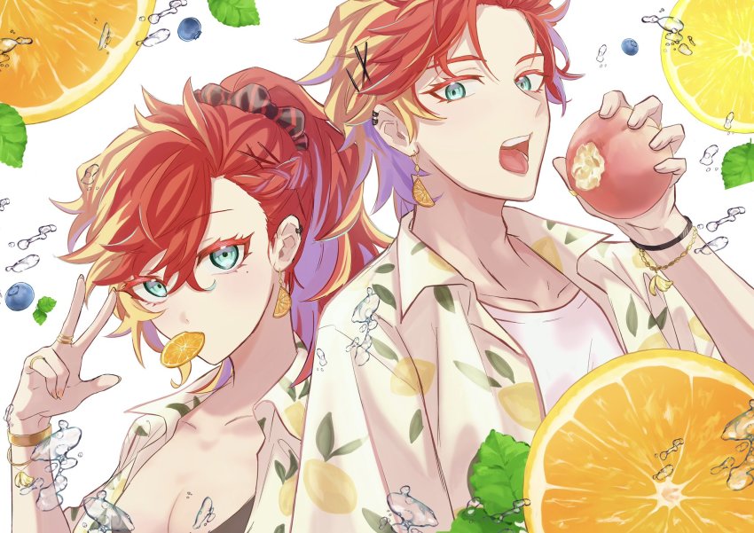 1boy, 1girl, air_bubble, alternate_costume, aqua_eyes, asymmetrical_bangs, bikini, black_bikini