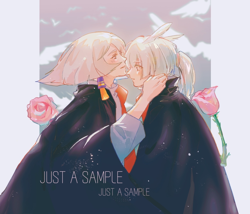 2boys, absurdres, androgynous, baiyanqingmei, bob_cut, cape, daleth_(sky:_children_of_the_light), face-to-face