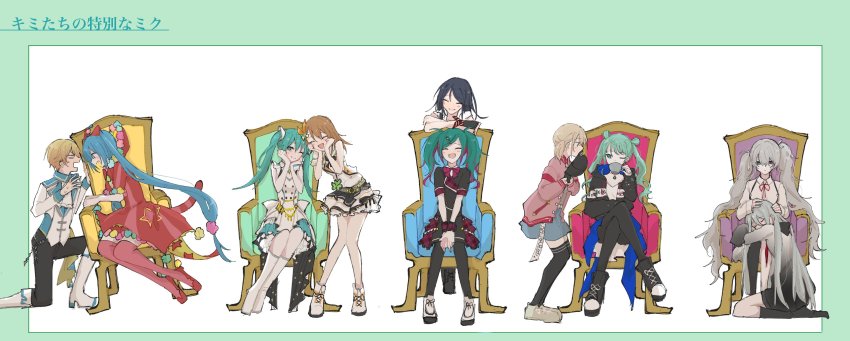 +_+, 1boy, 25-ji_miku, 25-ji_nightcord_de._(project_sekai), 6+girls, ;), ^_^, absurdres