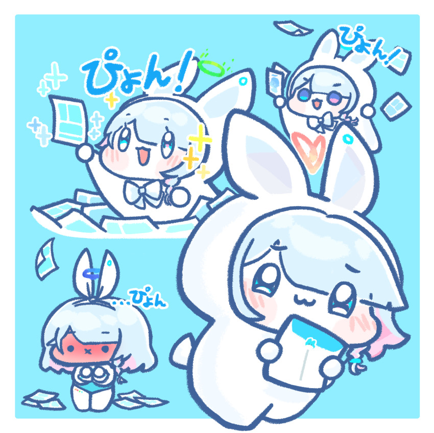 1girl, arona_(blue_archive), blue_archive, chibi, coconutcorn, highres, paper, playboy_bunny