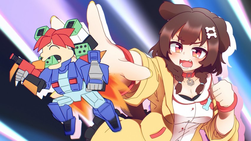 1girl, akainu_pony, animal_ears, bracelet, braid, breasts, brown_eyes, brown_hair