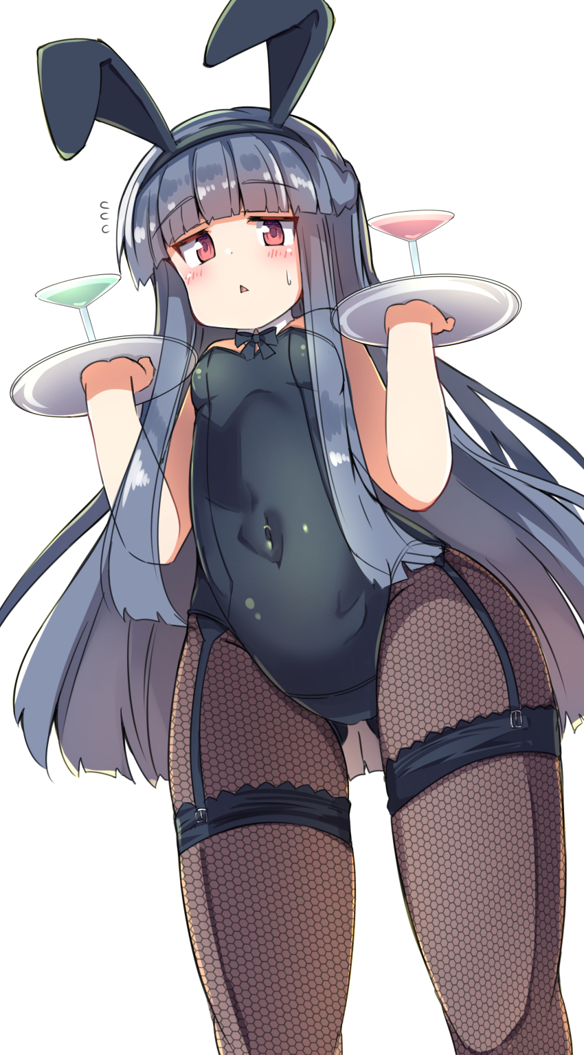 1girl, :<, absurdres, animal_ears, arms_up, bare_shoulders, black_leotard, black_pantyhose