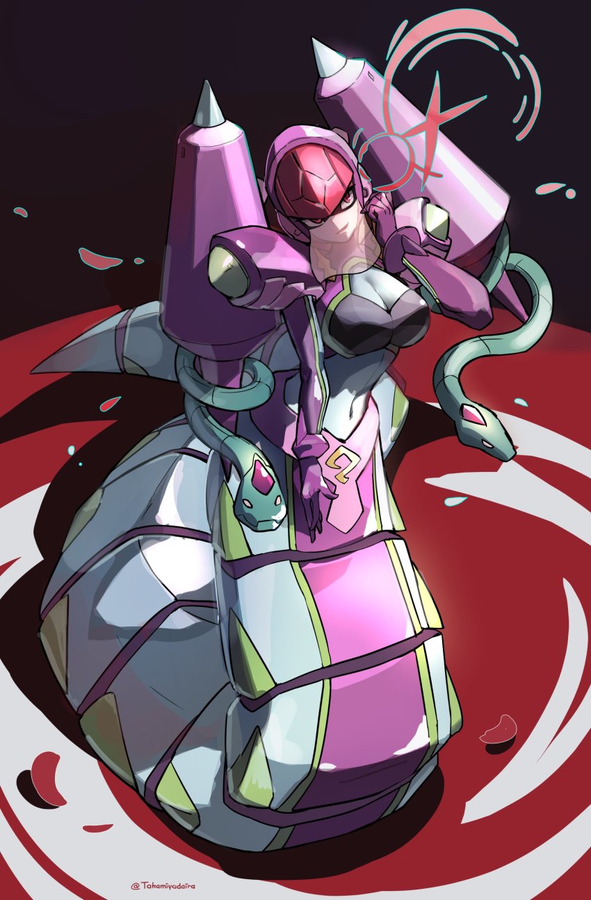 1girl, absurdres, breasts, cleavage, colored_skin, full_body, glowing, glowing_eyes