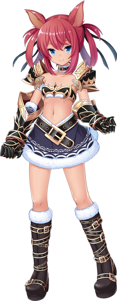 1girl, animal_ears, armor, artwhirl_mahou_gakuen_no_otome-tachi, bandeau, black_boots, black_skirt, blue_eyes