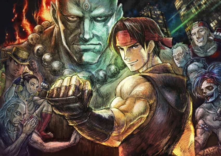 6+boys, bald, bead_necklace, beads, biceps, evil_smile, fingerless_gloves, forehead_tattoo, gloves, headband, jackie_iaukea, jewelry, live_a_live, male_focus, mask, max_morgan, multiple_boys, namkiat, necklace, odie_obright, seishi_moribe, skull_mask, sleeveless, smile, takahara_masaru, tattoo, the_great_aja, third_eye, torn_clothes, torn_sleeves, tula_han