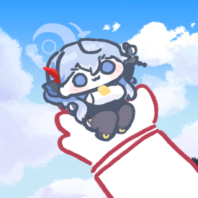 1girl, 1other, ako_(blue_archive), blue_archive, blue_hair, blue_sky, breasts, chibi, cloud, cloudy_sky, coconutcorn, large_breasts, school_uniform, sky, solo, thighhighs, thumbs_up