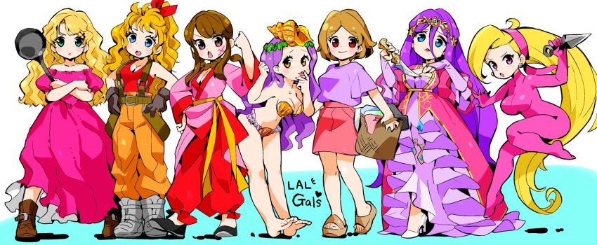 6+girls, alethea, annie_(live_a_live), barefoot, beru_(live_a_live), bikini, blonde_hair, blue_eyes