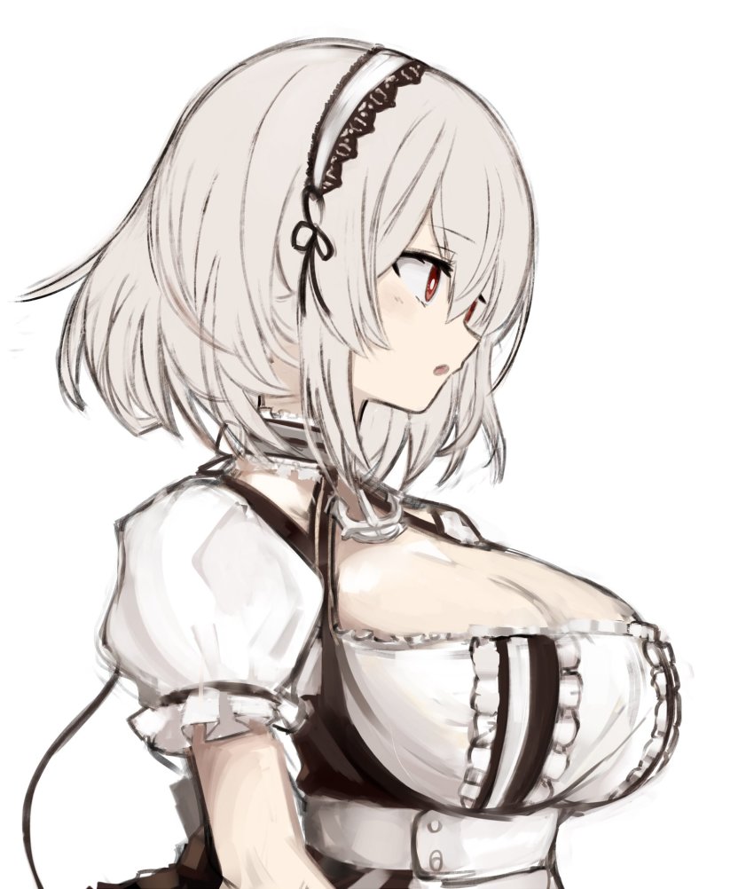 1girl, :o, azur_lane, breasts, cleavage, dress, fuyu_yafunu, grey_hair