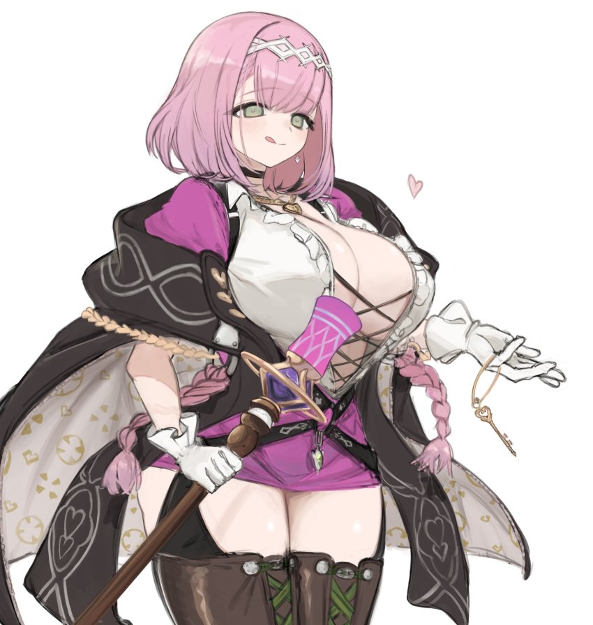 1girl, :q, blush, boots, braid, breasts, brown_boots, commission