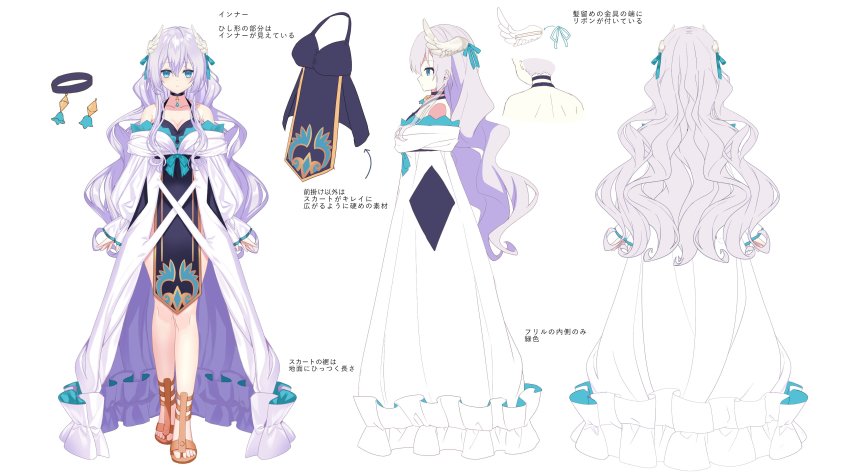 1girl, absurdres, amau_meiko, angel_wings, aqua_eyes, reference_sheet, choker, dress