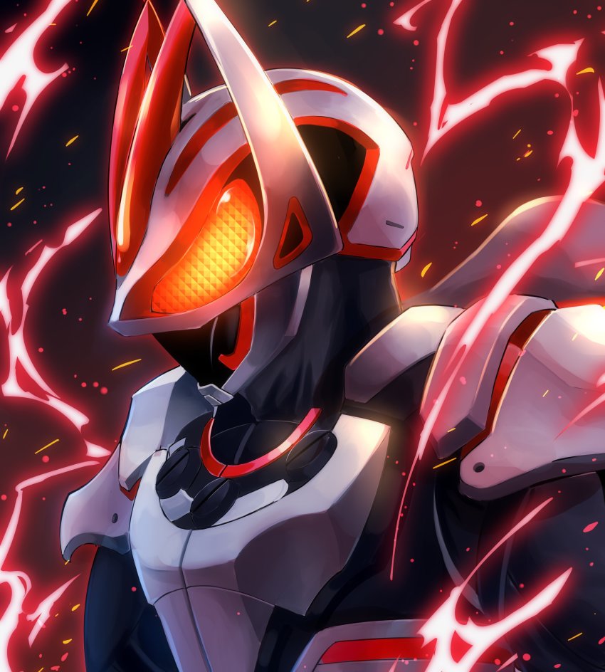 1boy, absurdres, armor, black_bodysuit, bodysuit, commentary_request, compound_eyes, fox