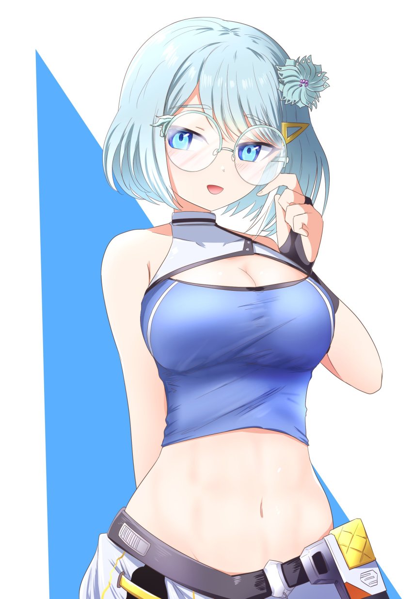 1girl, absurdres, arm_behind_back, ban_hada, ban_hada_(2nd_costume), belt, black_belt, blue_eyes