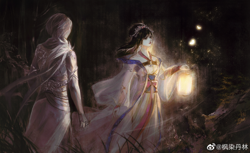 1boy, 1girl, absurdres, armband, baifeng_(qin_shi_ming_yue), brown_hair, bug, butterfly