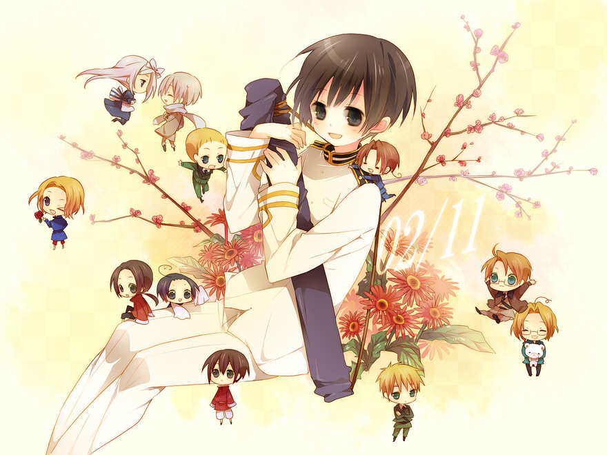 1girl, 6+boys, \||/, america_(hetalia), axis_powers_hetalia, bad_id, bad_pixiv_id, belarus_(hetalia)