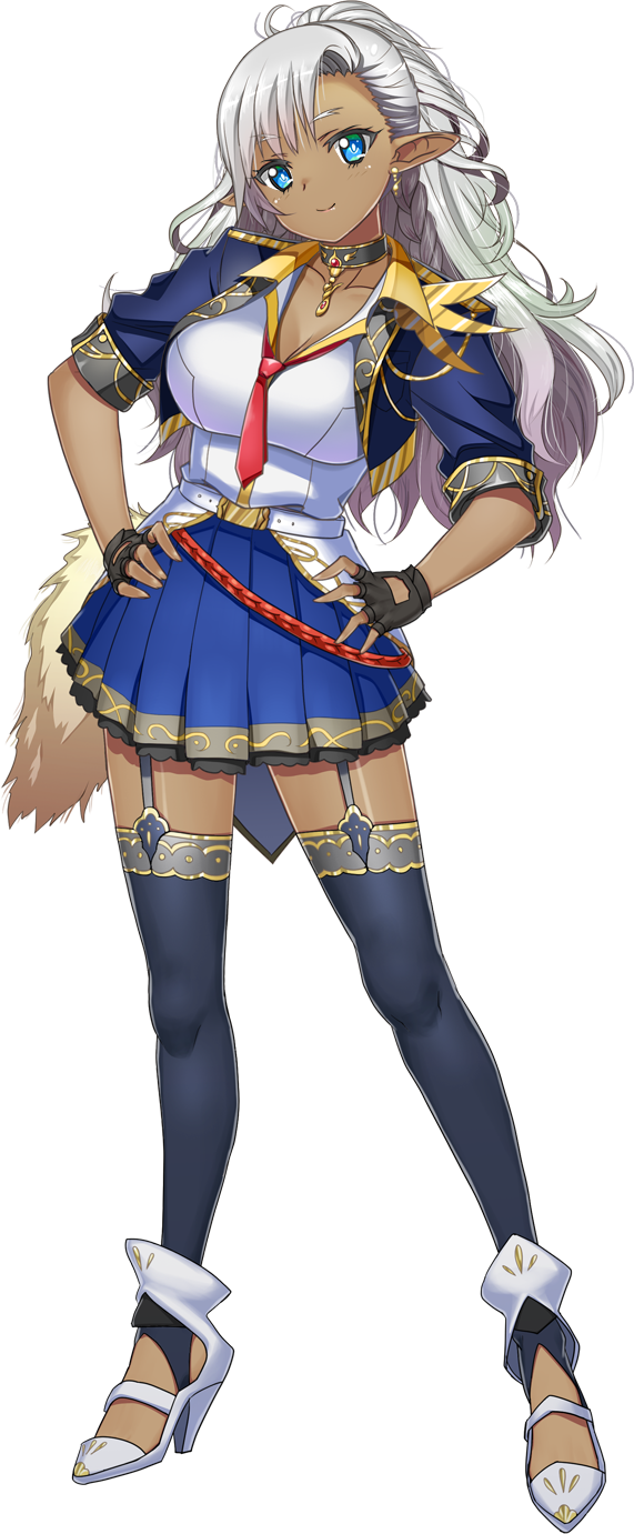 1girl, artwhirl_mahou_gakuen_no_otome-tachi, asymmetrical_bangs, black_gloves, blue_eyes, blue_jacket, blue_skirt, breasts