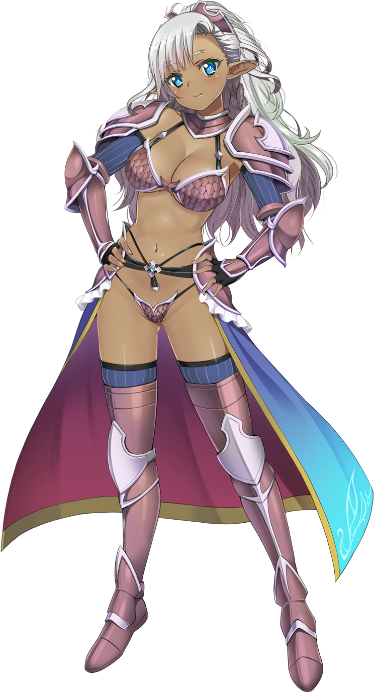 1girl, armor, armored_boots, artwhirl_mahou_gakuen_no_otome-tachi, bikini_armor, black_gloves, blue_eyes, boots