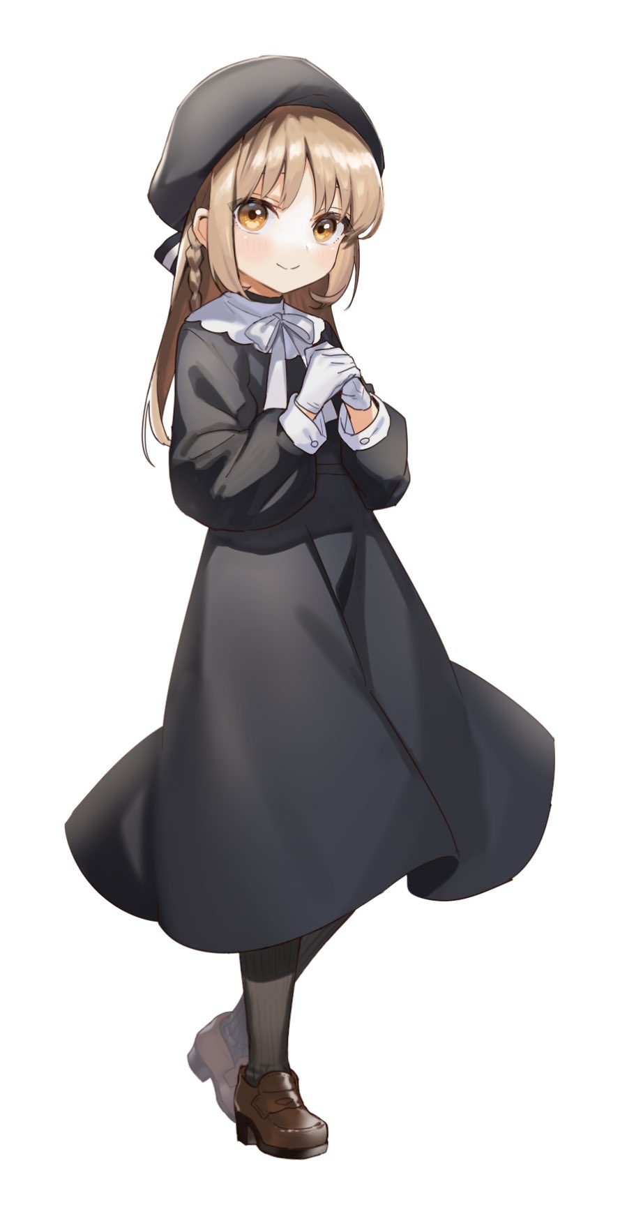 1girl, aged_down, black_dress, black_hat, black_socks, blush, bow, bowtie