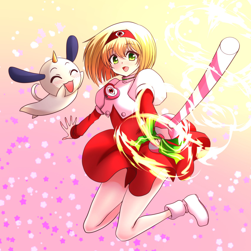 1girl, absurdres, blonde_hair, blush, bow, bowtie, candy, candy_cane