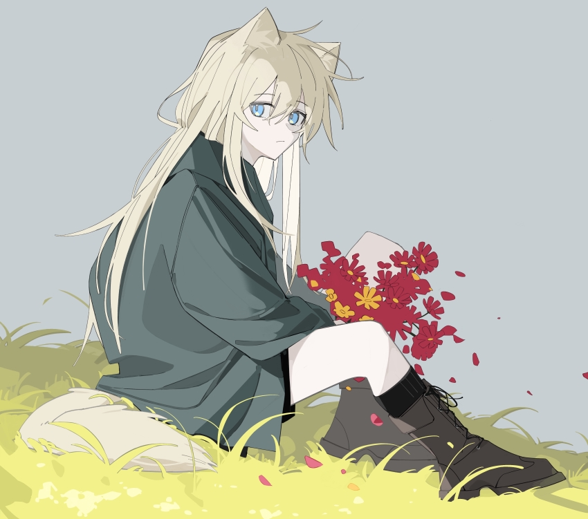 1girl, absurdres, animal_ear_fluff, animal_ears, arknights, blonde_hair, blue_eyes, boots