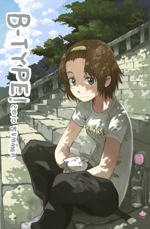 1girl, bad_id, bad_pixiv_id, bottle, cat, female_focus, hairband, imoman