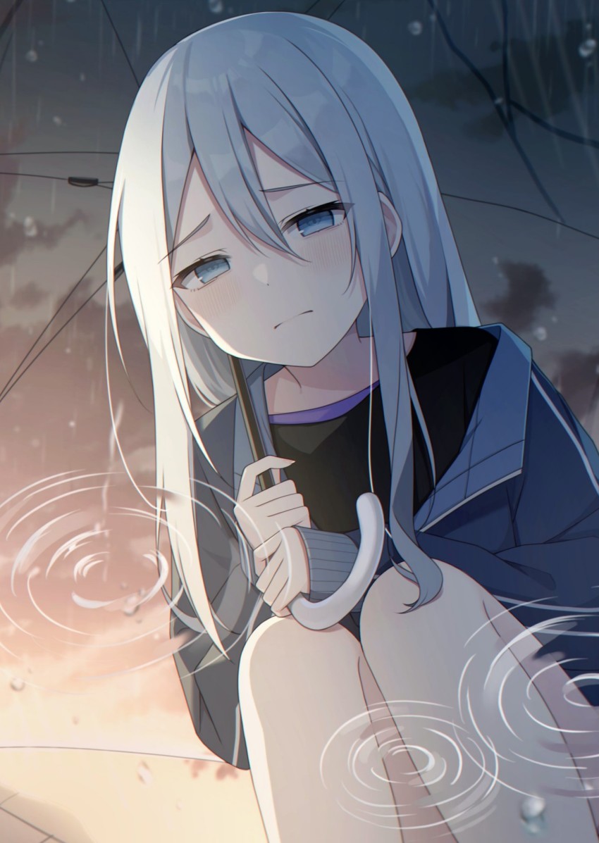 1girl, amai_melo, blue_eyes, blush, frown, half-closed_eyes, highres, holding