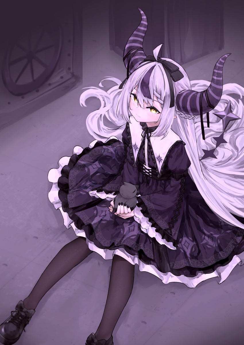 1girl, absurdres, animal, bird, black_nails, black_pantyhose, black_ribbon, black_shoes