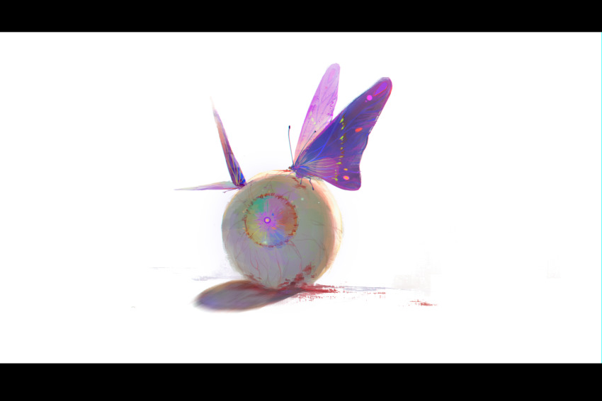 animal, blood, bug, butterfly, commentary_request, douma_(kimetsu_no_yaiba), eyeball, insect