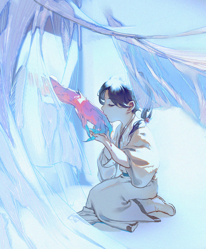 2others, androgynous, aqua_skin, bleeding, blood, blood_on_arm, blue_hair, boots