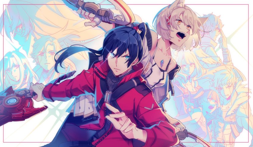 black_hair, ethel_(xenoblade), eunie_(xenoblade), highres, jacket, lanz_(xenoblade), mio_(xenoblade), noah_(xenoblade)