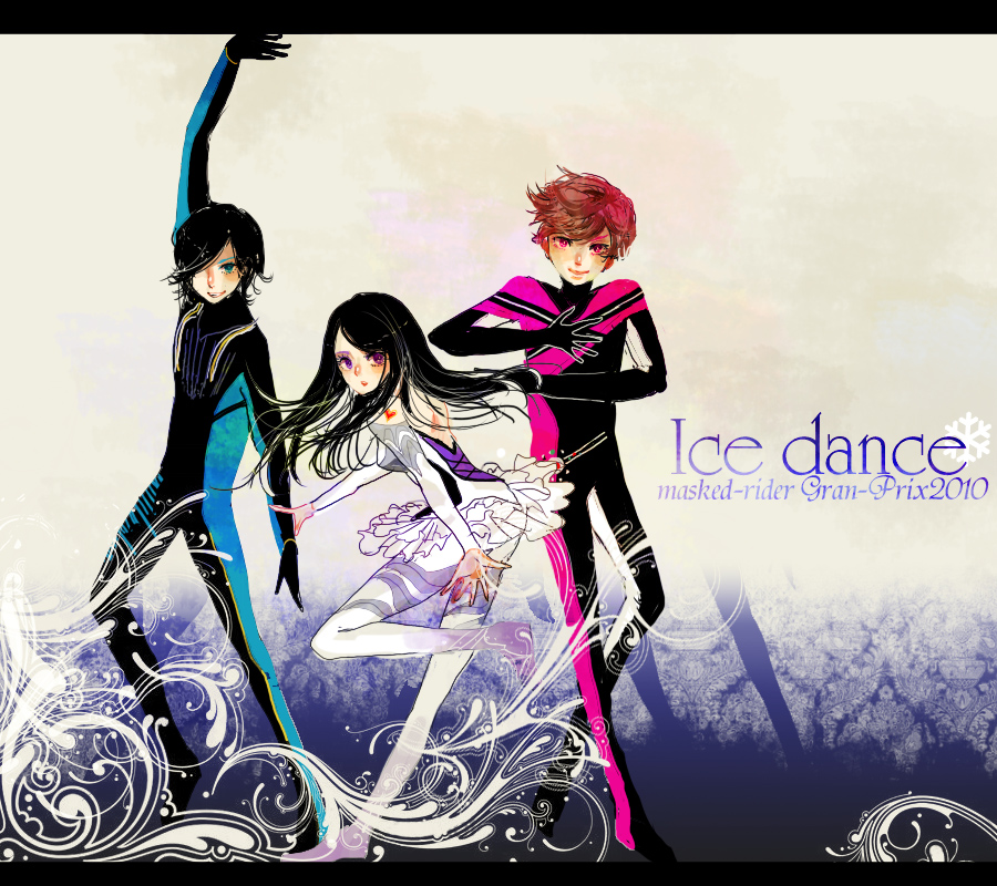 1girl, 2boys, hikari_natsumi, kadoya_tsukasa, kaitou_daiki, kamen_rider, kamen_rider_dcd, kamen_rider_decade