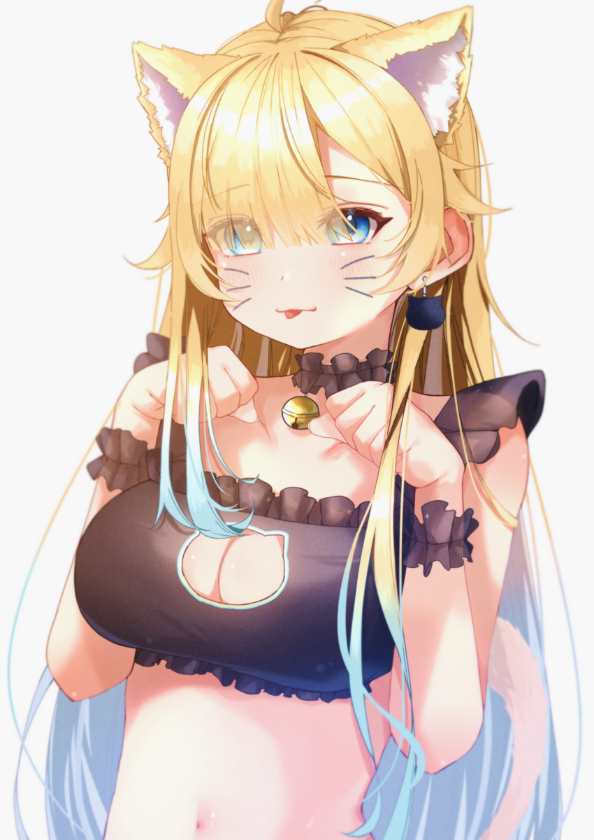 1girl, absurdres, aizawa_ema, bell, black_choker, blonde_hair, blue_eyes, blue_hair