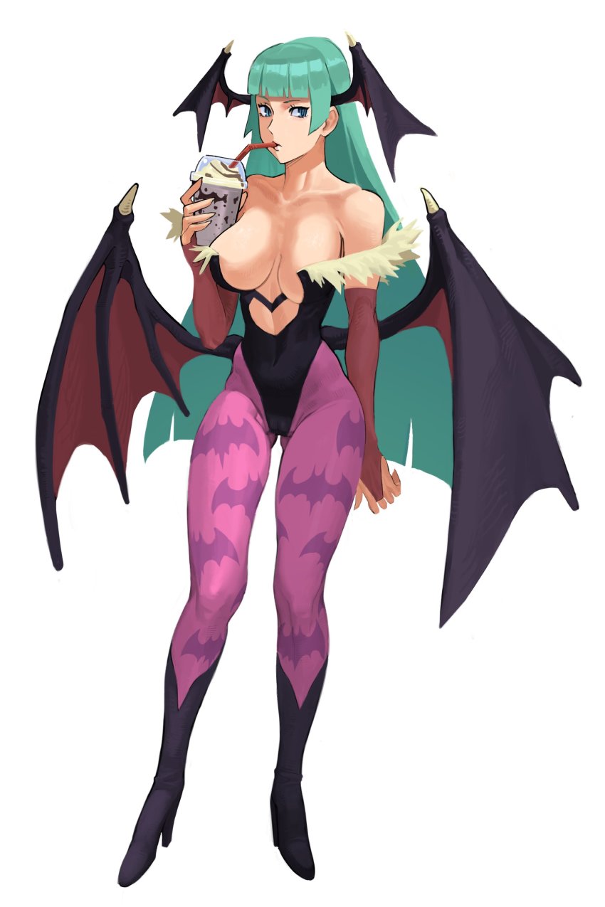 1girl, absurdres, animal_print, bare_shoulders, bat_print, bat_wings, blue_eyes, blunt_bangs