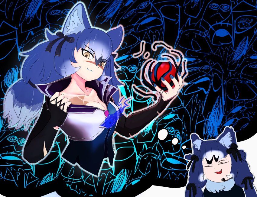 absurdres, animal_ears, babana99, dire_wolf_(kemono_friends), gloves, highres, kemono_friends, kemono_friends_v_project, necktie, shirt, skirt, tail, virtual_youtuber