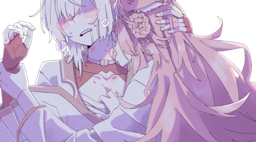 2girls, absurdres, animal_ear_fluff, animal_ears, bite_mark, blush, braid, braided_bun