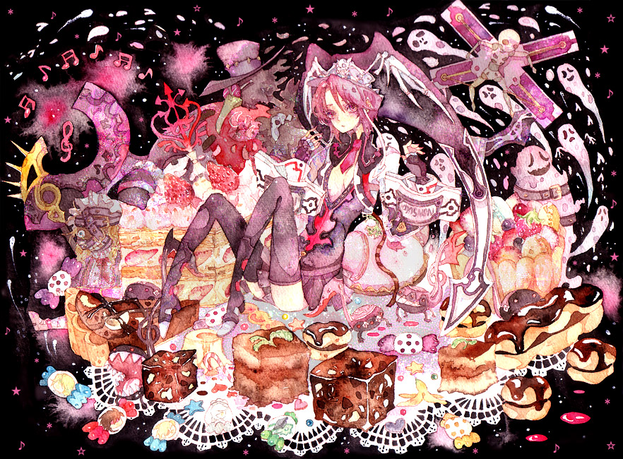 1girl, bad_id, bad_pixiv_id, bird, cake, candy, female_focus, food