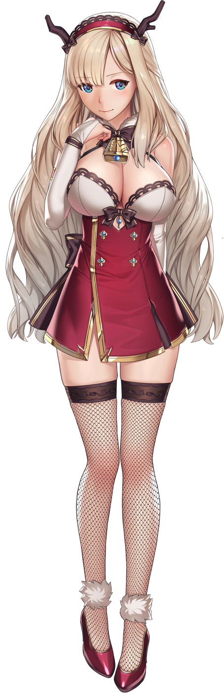 1girl, amanda_(artwhirl), antlers, arm_behind_back, artwhirl_mahou_gakuen_no_otome-tachi, blonde_hair, blue_eyes, breasts