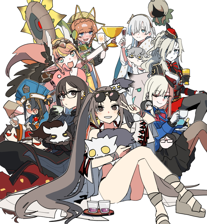 absurdres, anastasia_(fate), black_hair, blonde_hair, bottle, brown_hair, character_doll, chibi