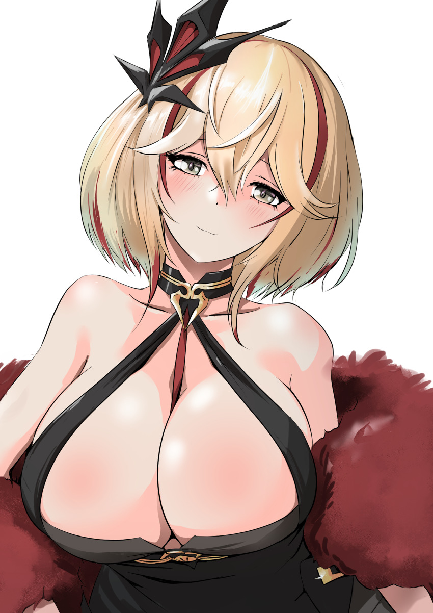 1girl, absurdres, azur_lane, bare_shoulders, black_choker, black_dress, blonde_hair, blush