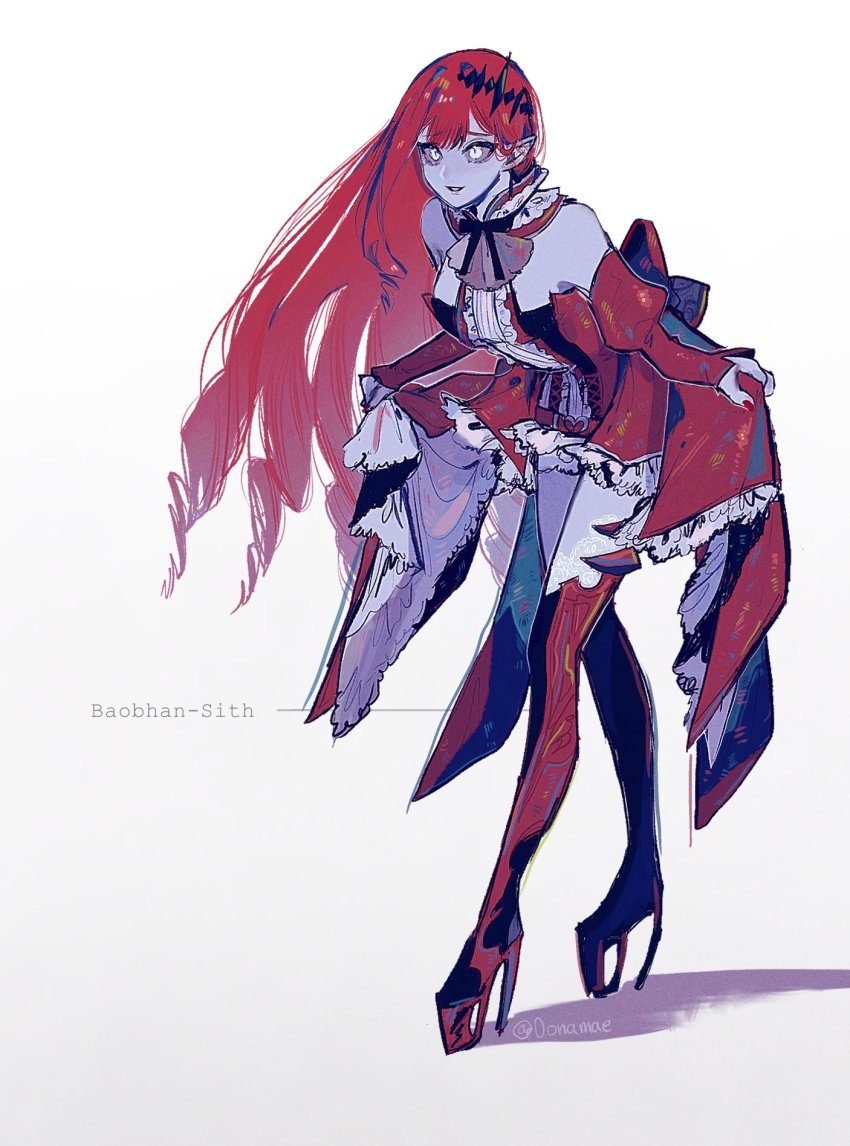 0onamae, 1girl, baobhan_sith_(fate), baobhan_sith_(first_ascension)_(fate), bare_shoulders, belt, black_ribbon, boots