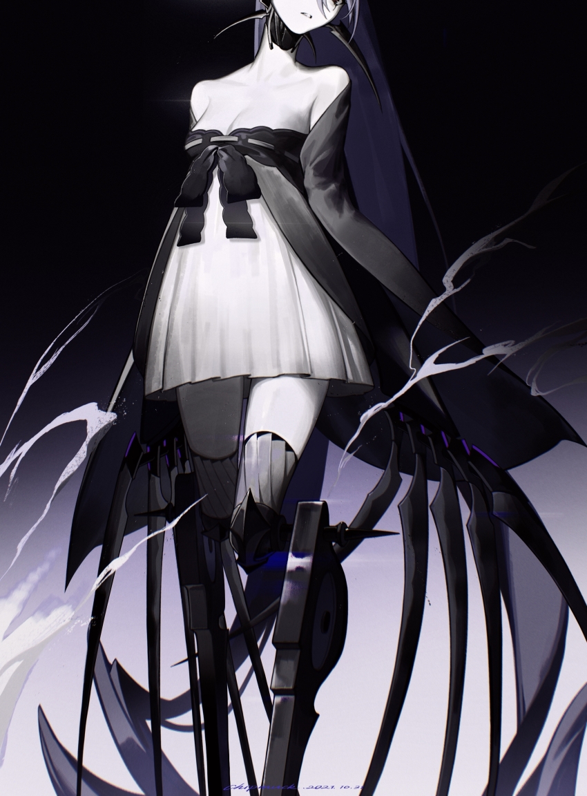 1girl, absurdres, bare_shoulders, blade, breasts, chipmuck, claw_(weapon), cleavage