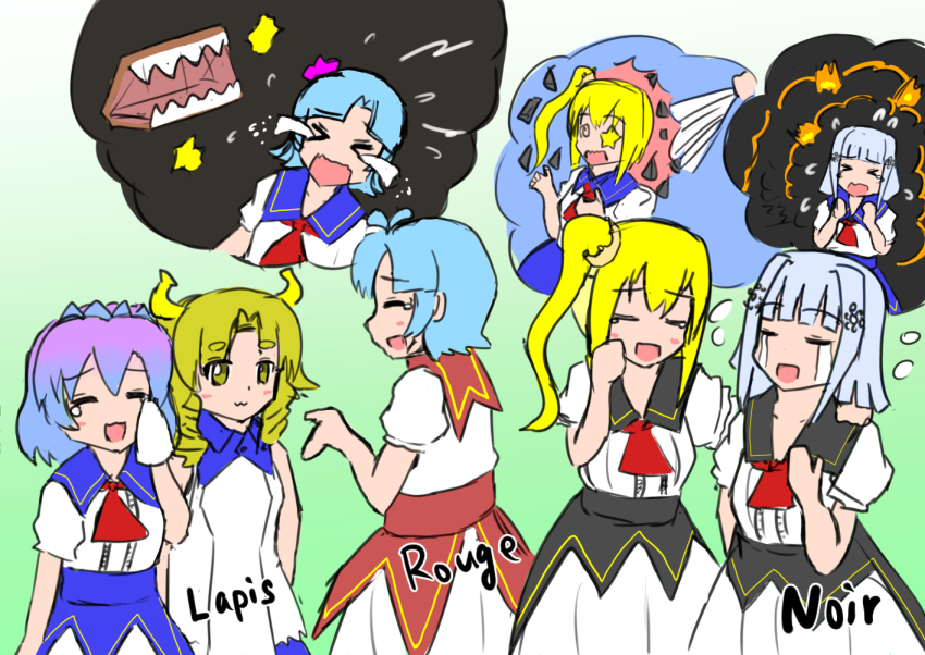 5girls, artist_request, blonde_hair, blue_hair, hachiouji-tan, lapis_re:lights, multiple_girls, nagoyagate-tan, sagami-tan, sapporo-tan, shinjukunisiguchi-tan, skirt, white_skirt