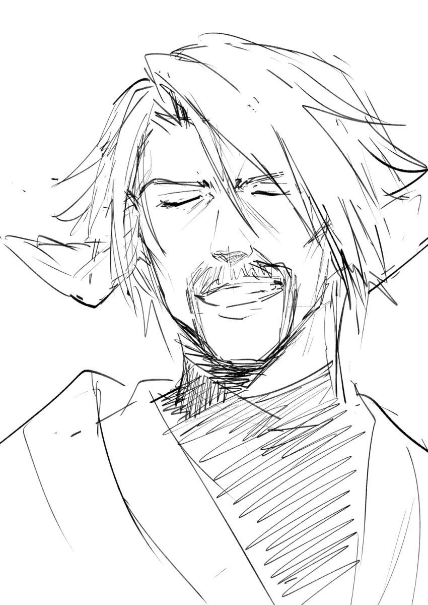 1boy, animal_ears, aquaplus, beard, blush, closed_eyes, facial_hair, genho_(utawarerumono)