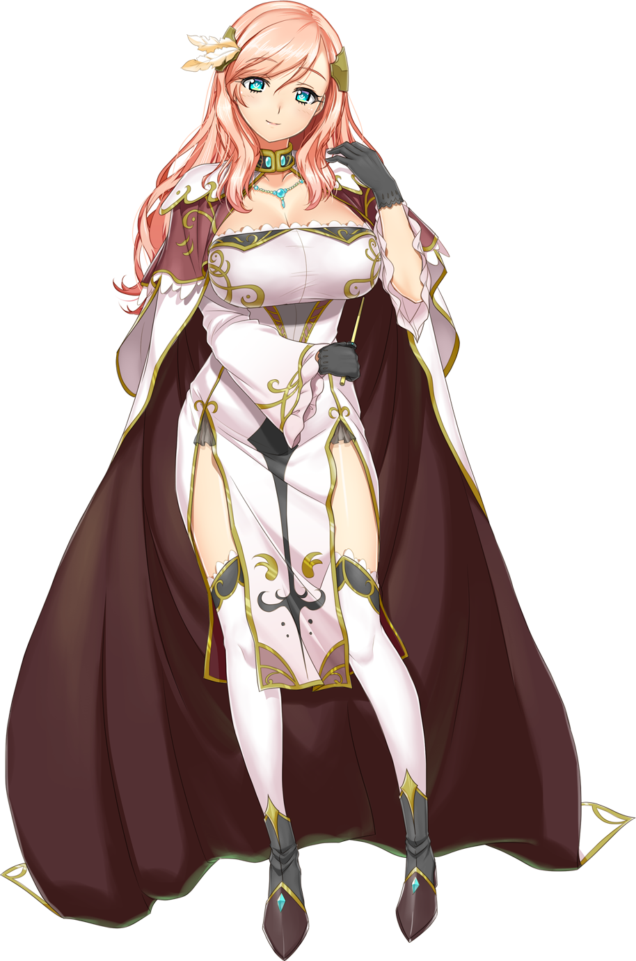 1girl, artwhirl_mahou_gakuen_no_otome-tachi, black_gloves, blue_eyes, breasts, brown_cape, cape, cleavage