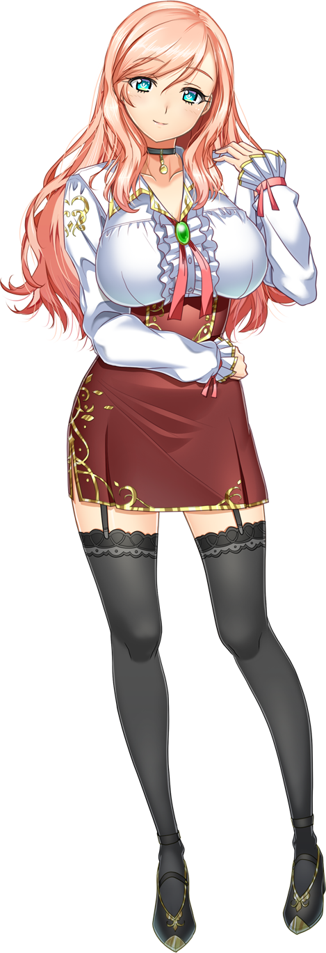 1girl, artwhirl_mahou_gakuen_no_otome-tachi, black_footwear, blue_eyes, breasts, brown_skirt, closed_mouth, collarbone