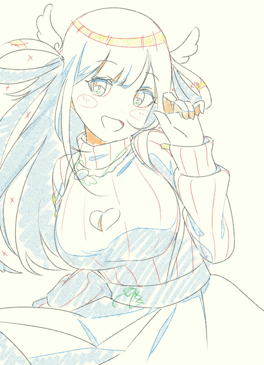 1girl, amano_nene_(vtuber), breasts, cleavage, cleavage_cutout, clothing_cutout, color_trace, commission