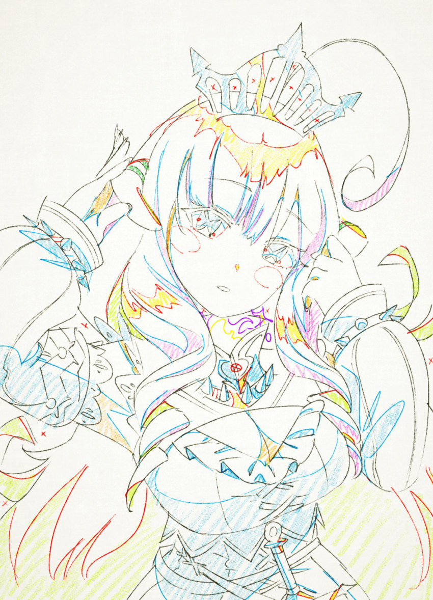 1girl, ahoge, blush, breasts, cleavage, cleavage_cutout, clothing_cutout, color_trace